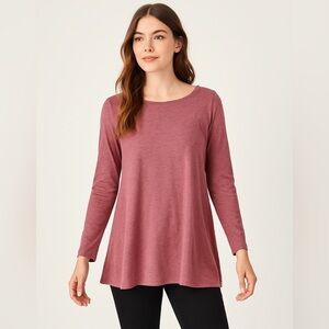 J. Jill Pure Pima Cotton A-Line Long Sleeve Tee | Rose Pink | Size S